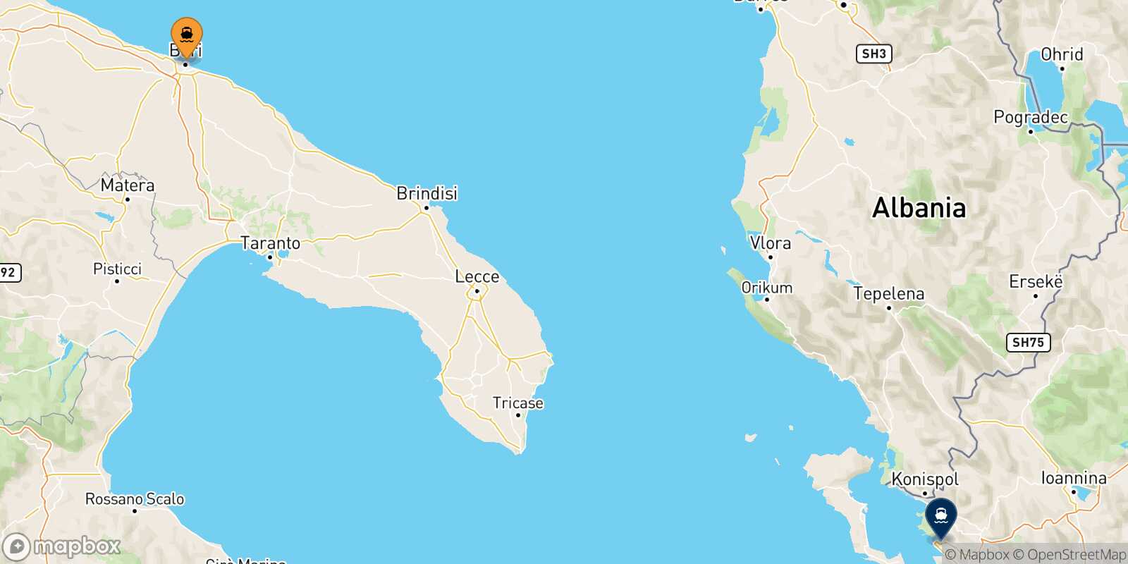 Bari Igoumenitsa route map