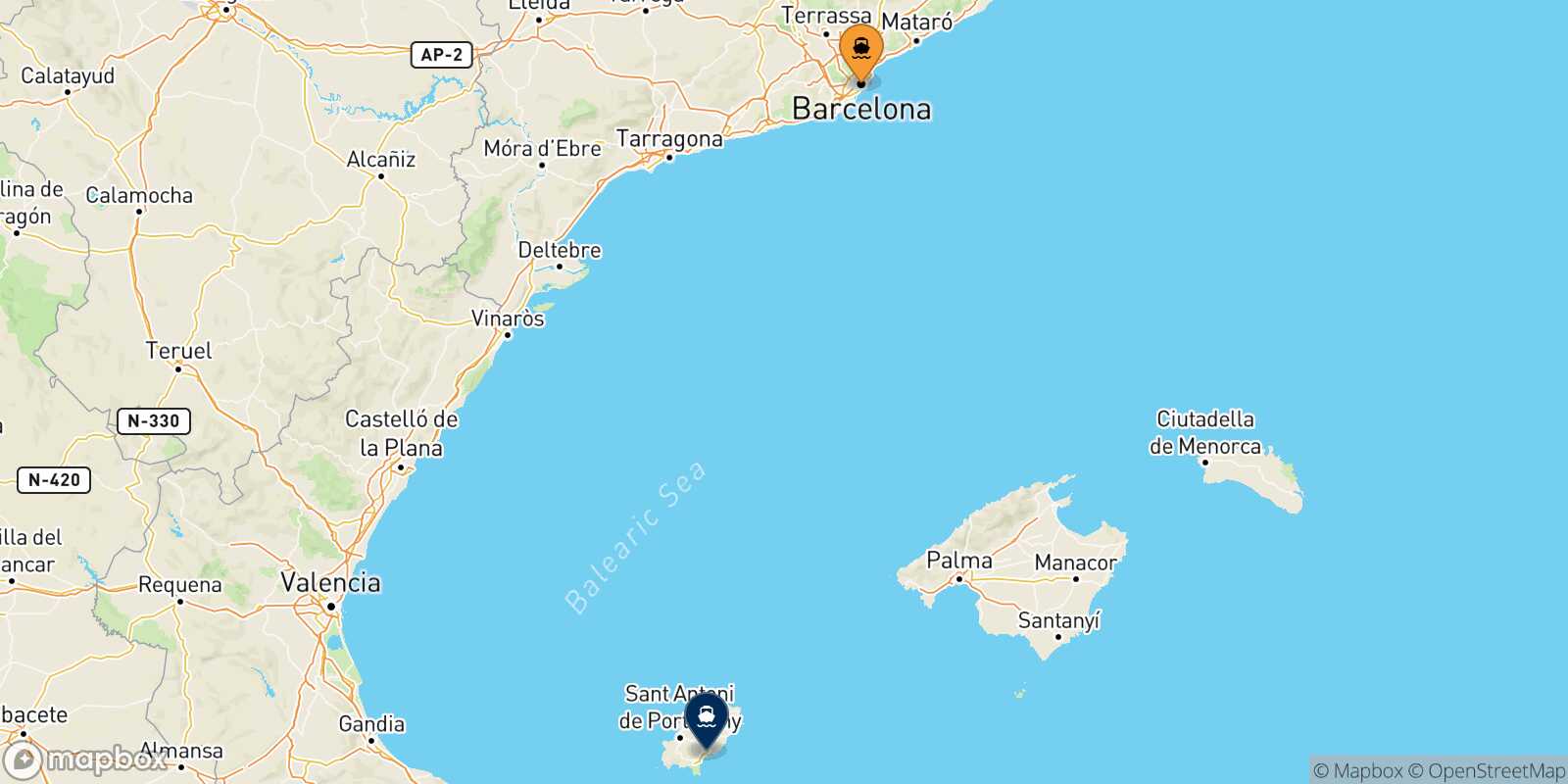 Barcelona Ibiza route map