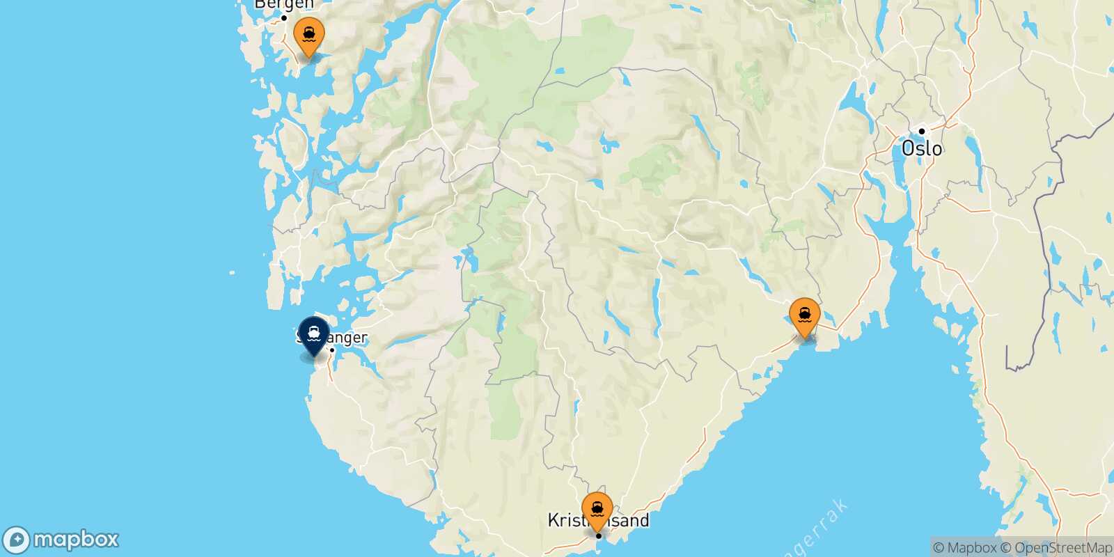 Map of the ports connected with  Stavanger