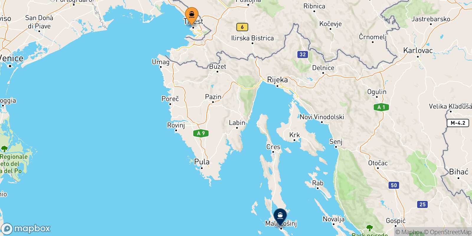 Trieste Mali Losinj route map