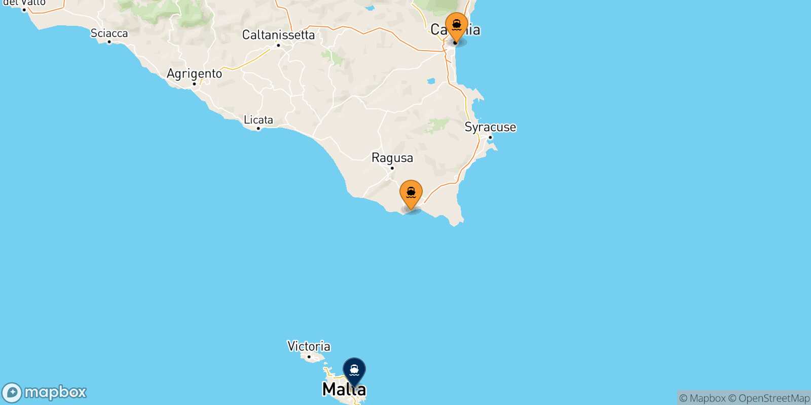 Map of the ports connected with  La Valletta (Malta)