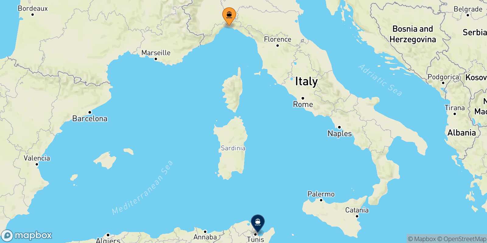 Genoa Tunis route map