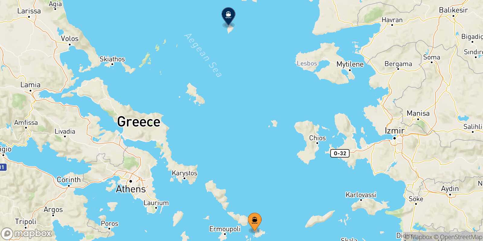 Mykonos Agios Efstratios route map