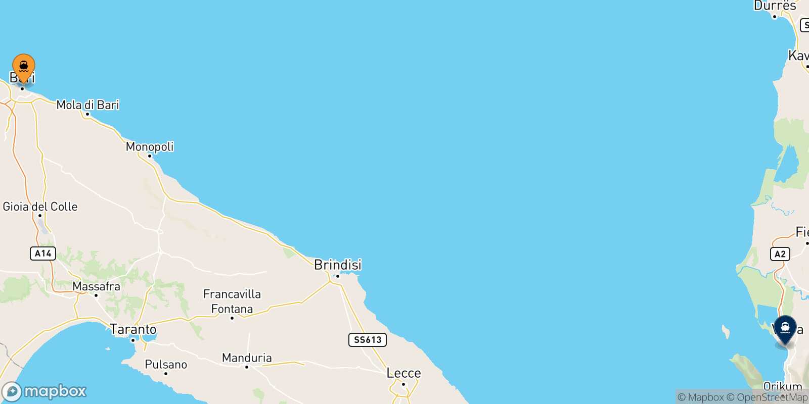 Bari Vlore route map