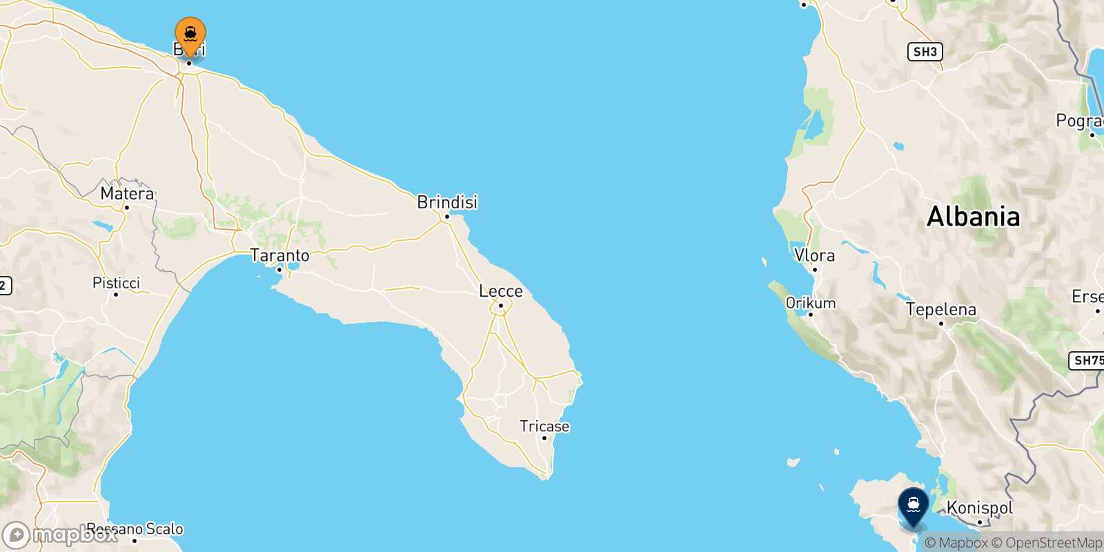 Bari Corfu route map