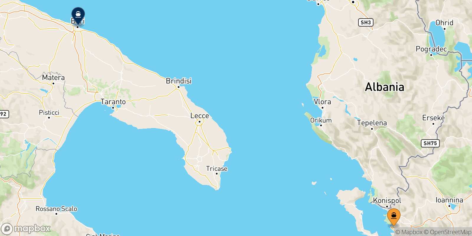 Igoumenitsa Bari route map