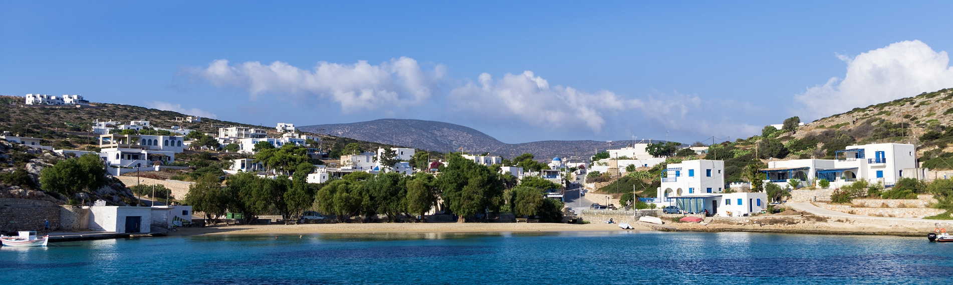 Houses overlooking the beach in Iraklia, Greece