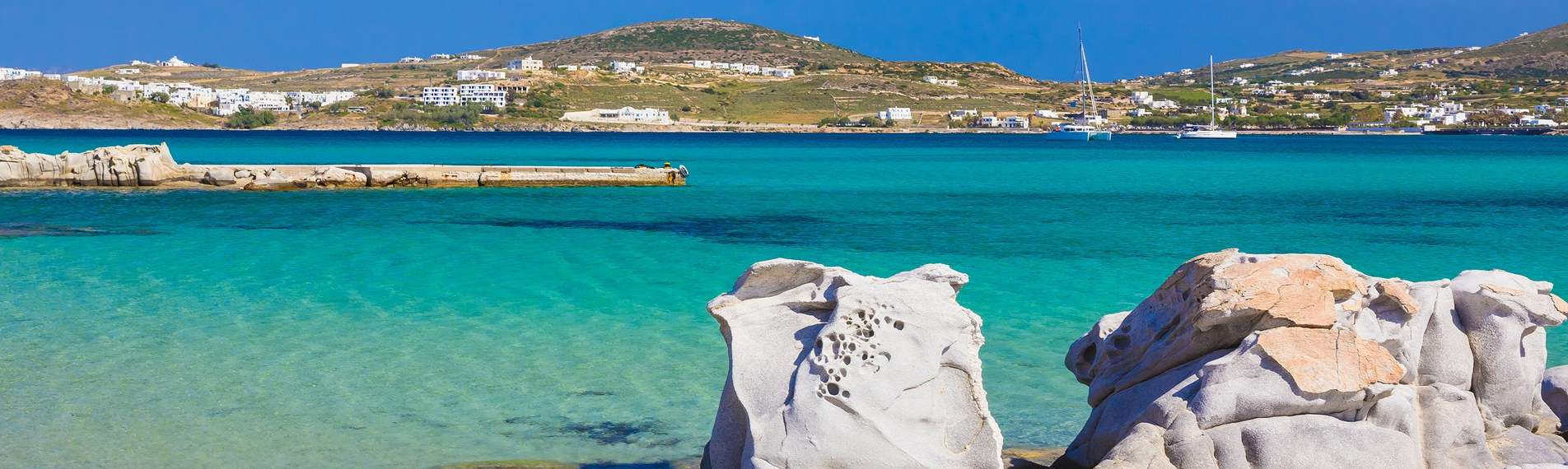 White rocks and transparent sea on Paros, in the Cyclades