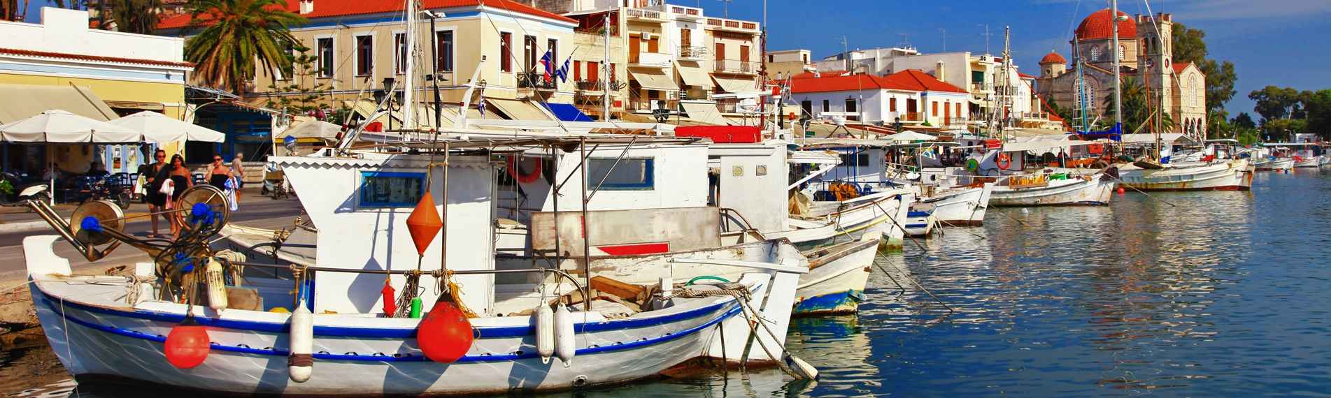 Boats docked at the port on the island of Aegina.