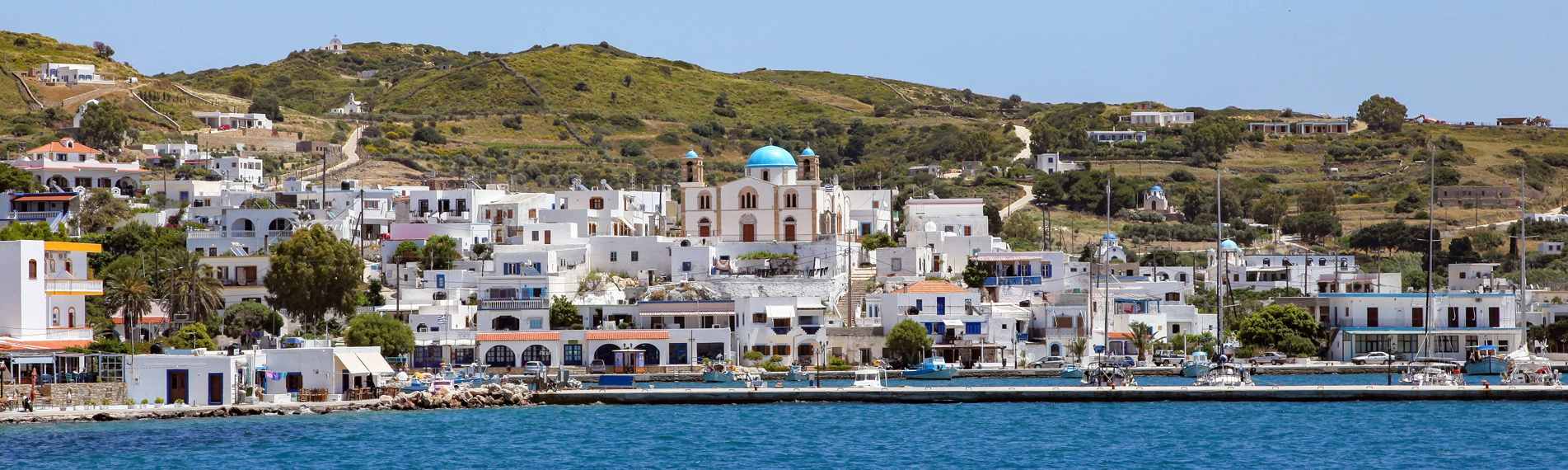 Lipsi in the Dodecanese, a view of a village from sea.