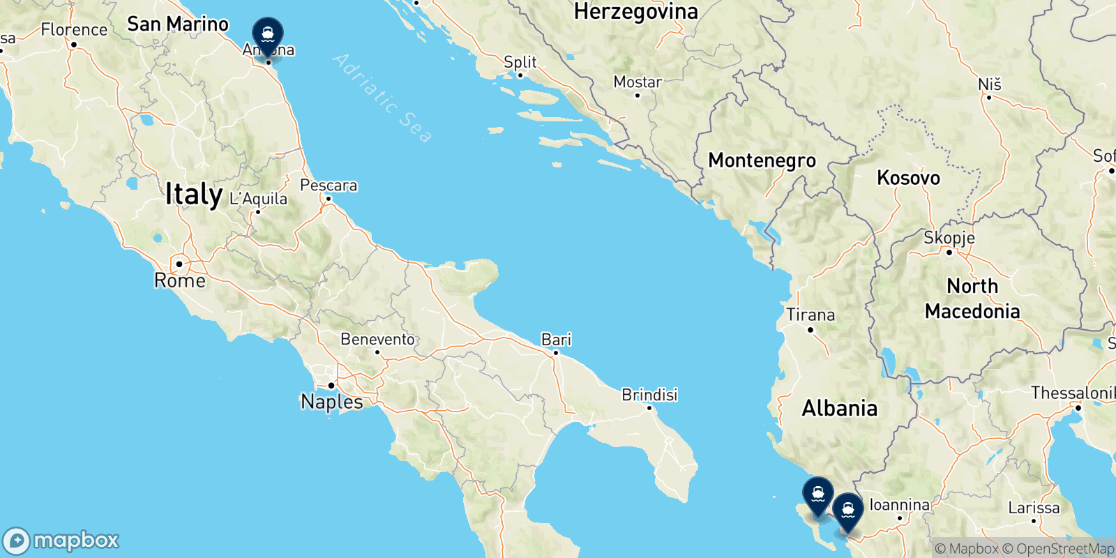 Minoan Grimaldi Euromed destinations map