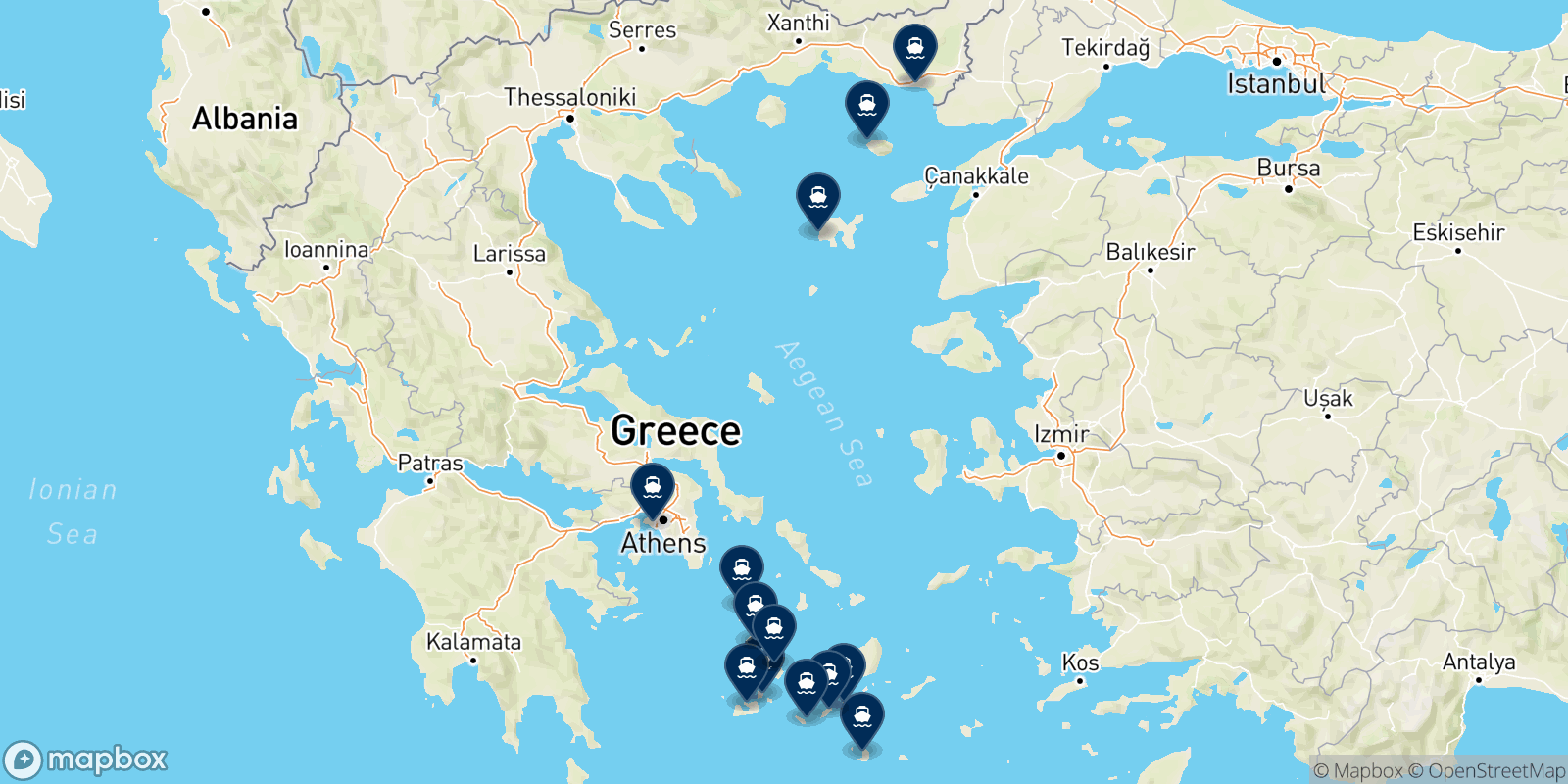 Zante Ferries destinations map