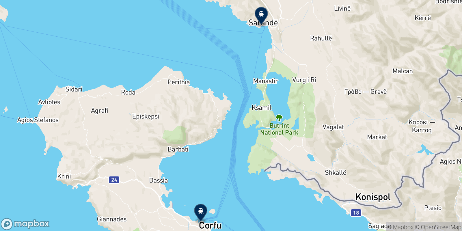 Finikas Lines destinations map