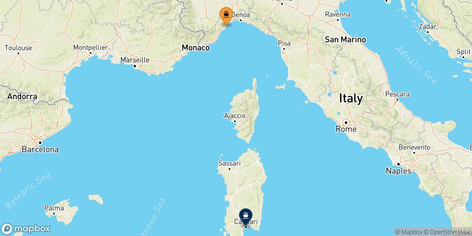 Savona Cagliari route map