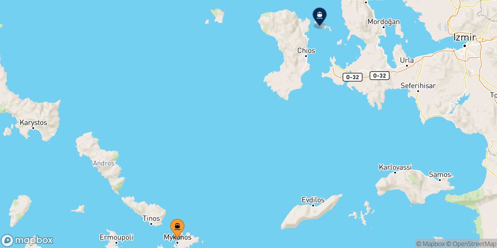 Mykonos Inousses route map