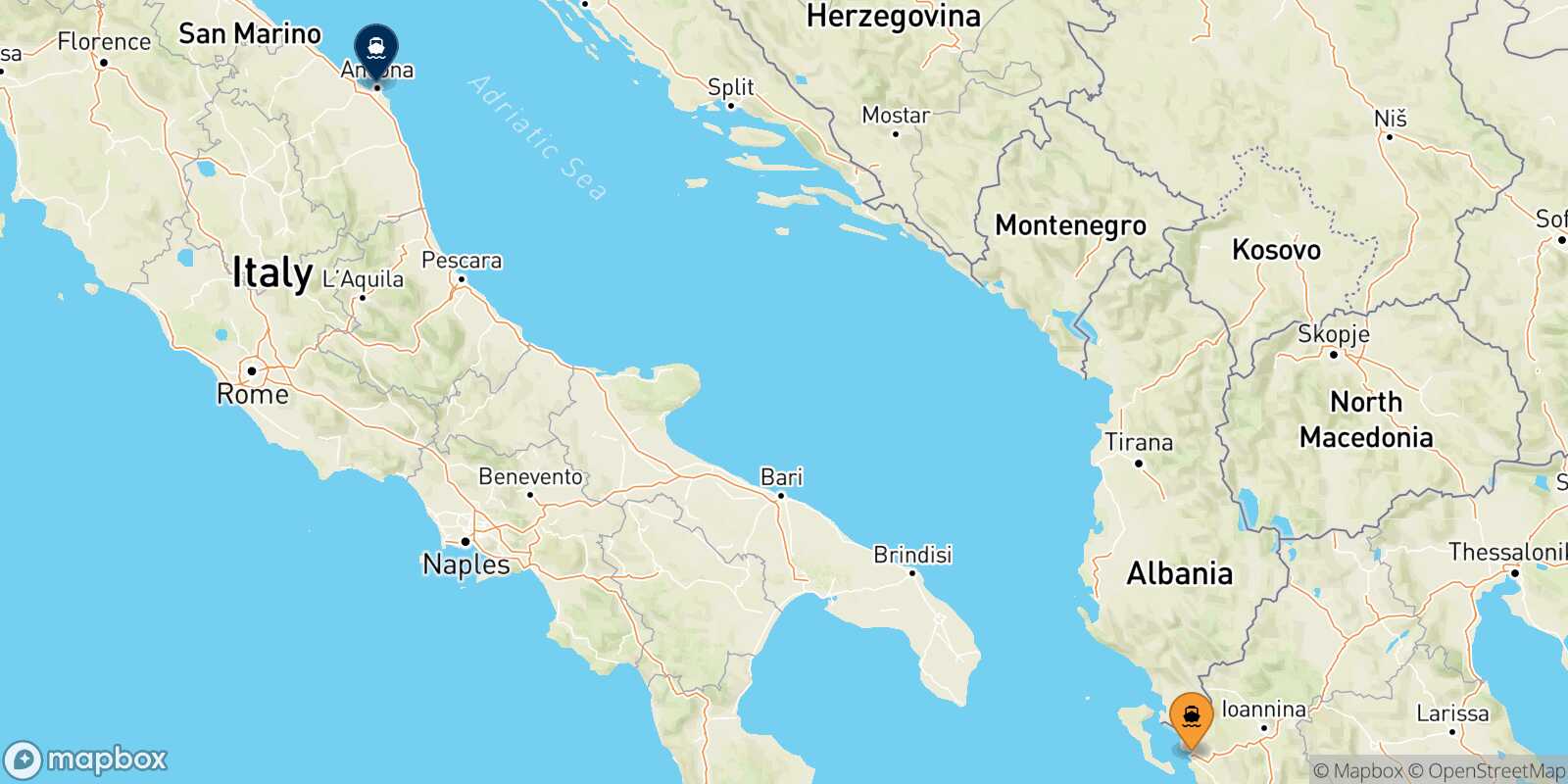 Igoumenitsa Ancona route map