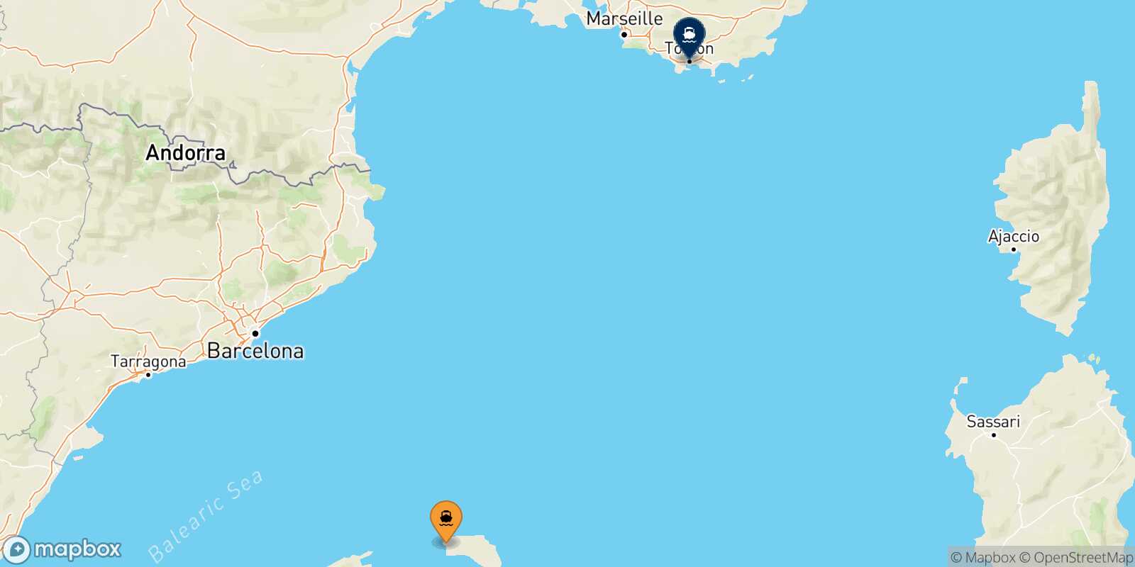 Ciutadella (Minorca) Toulon route map