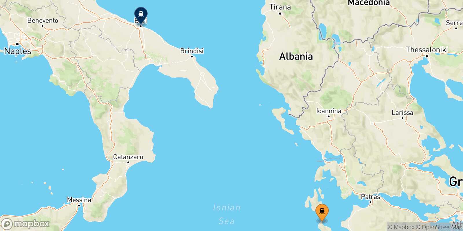 Zakynthos Bari route map