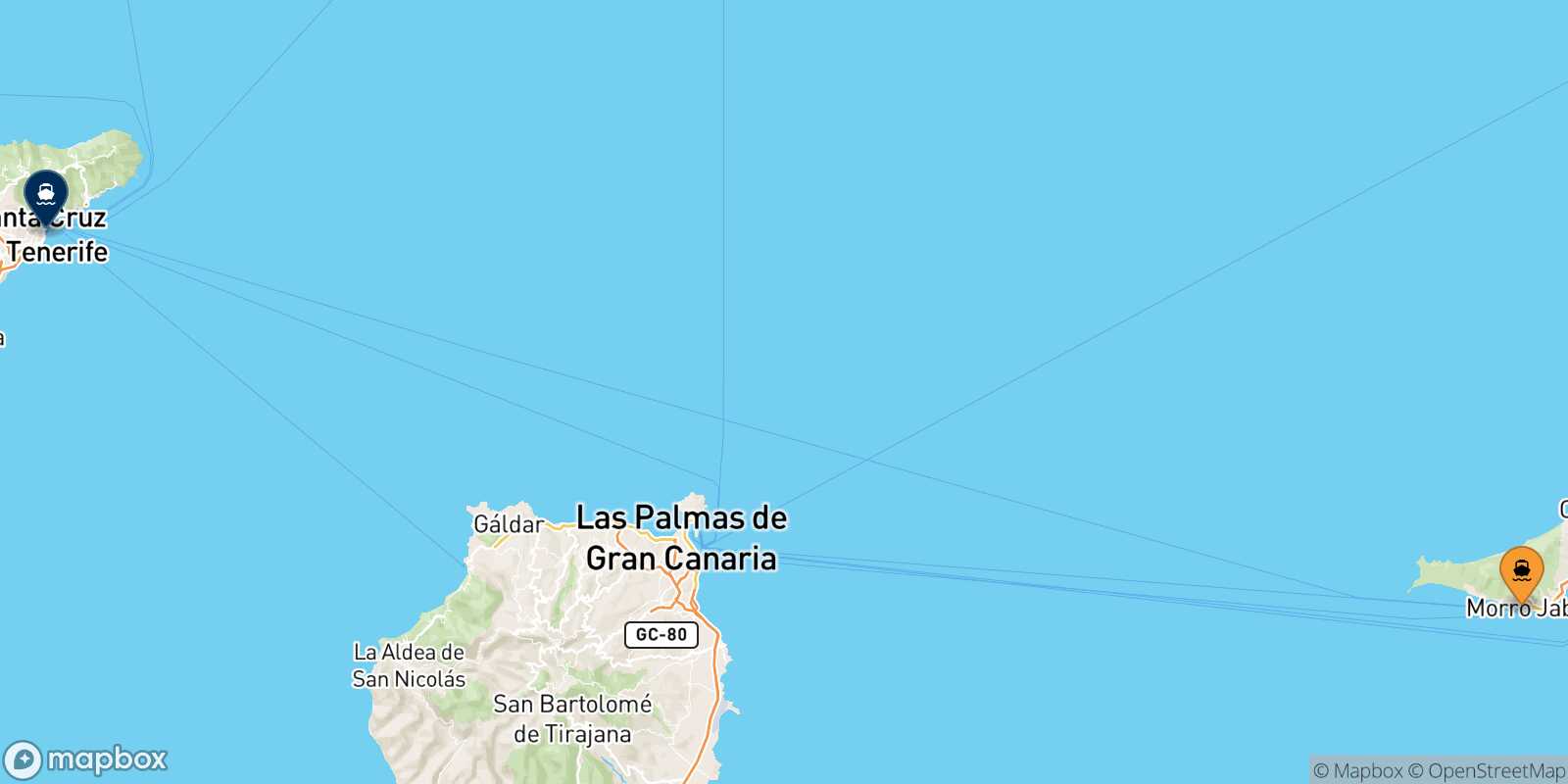 Morro Jable (Fuerteventura) Santa Cruz De Tenerife route map
