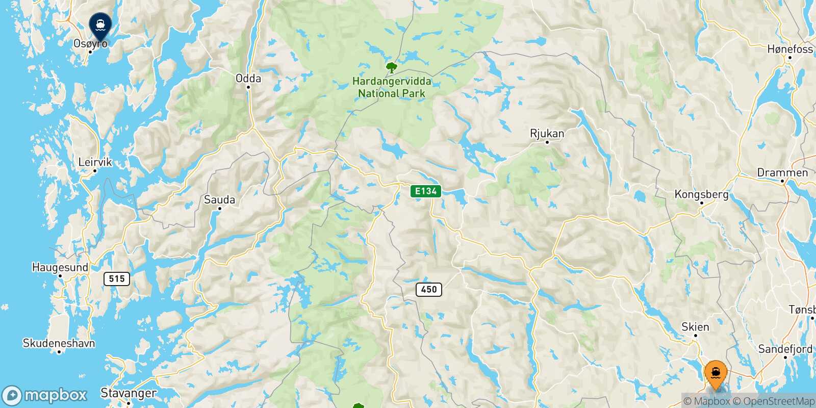 Langesund Bergen route map