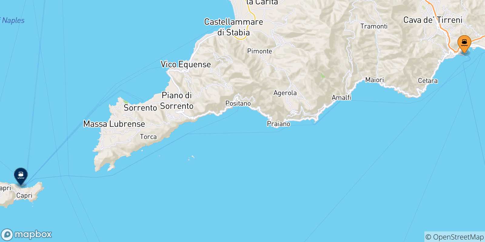 Map of the possible routes between Salerno and Gulf Of Naples