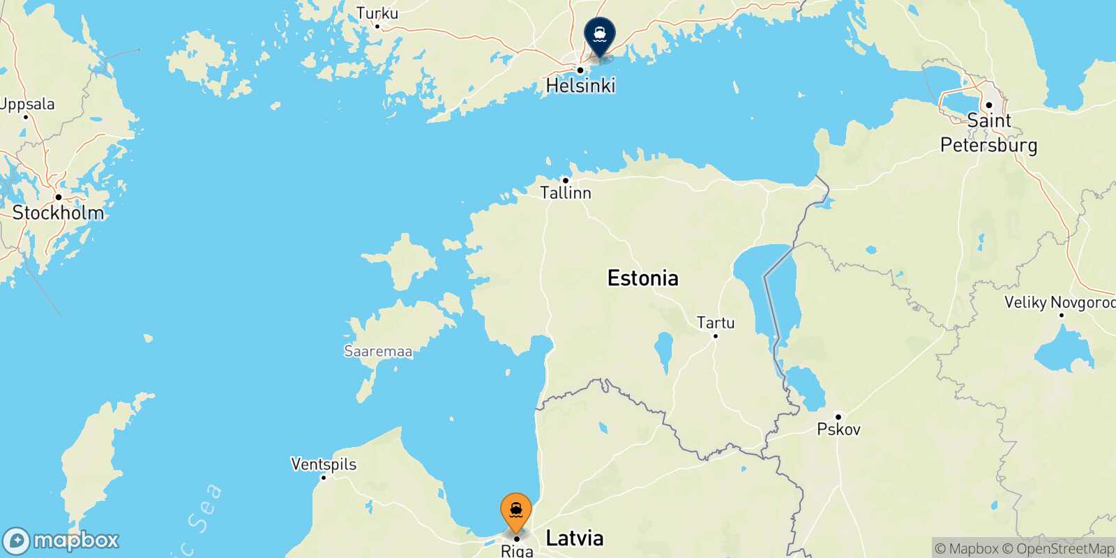 Riga Helsinki route map