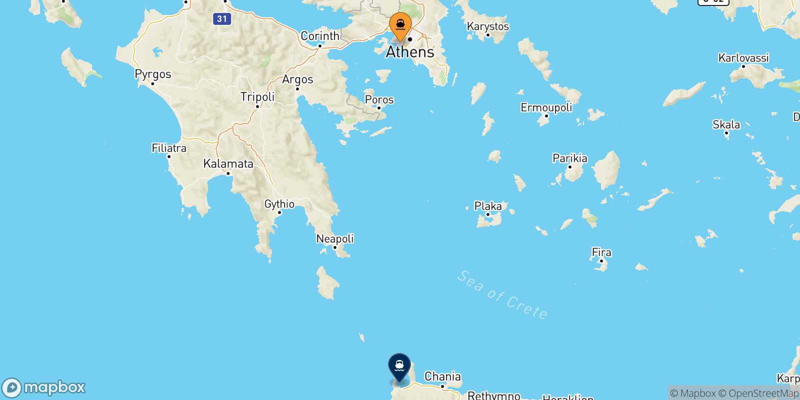Piraeus Kissamos route map