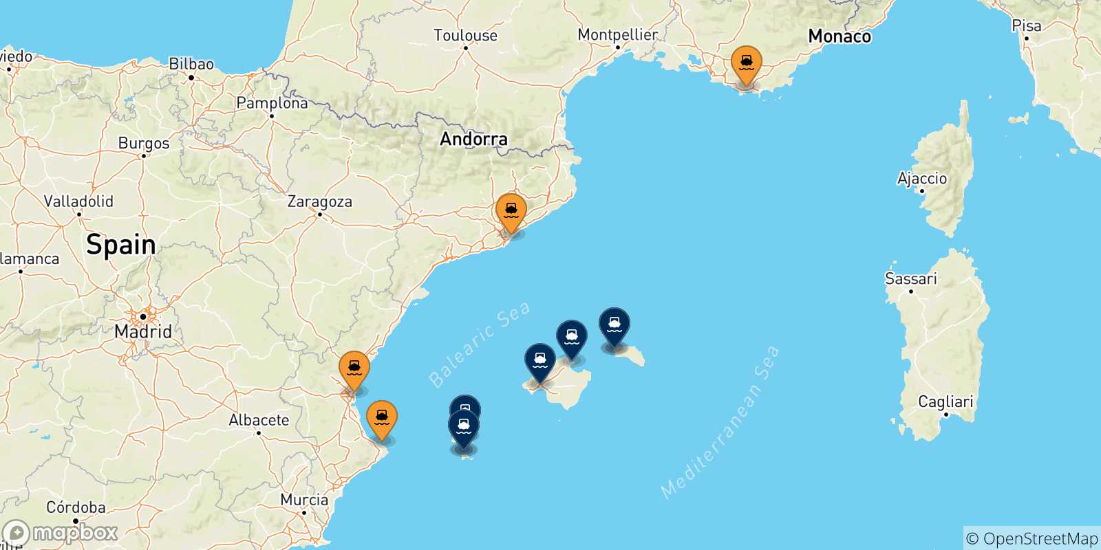 Map of the ports connected with  Balearic Islands
