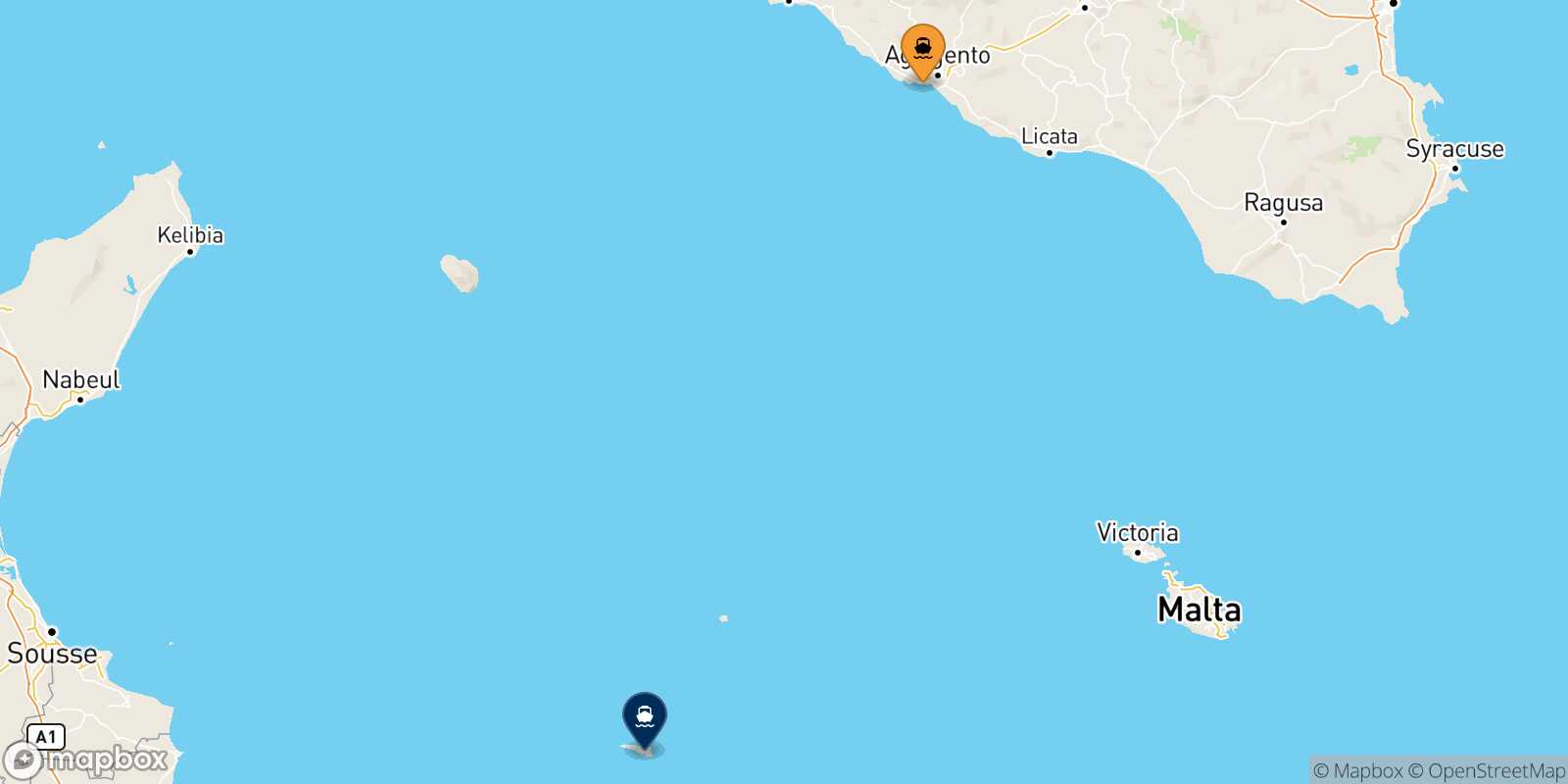 Porto Empedocle Lampedusa route map