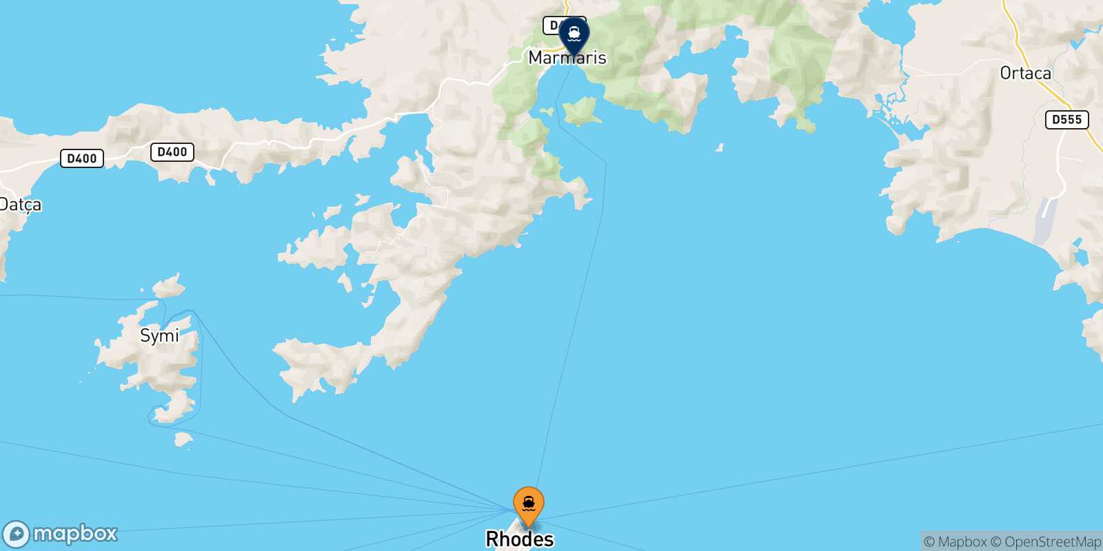 Rhodes Marmaris route map