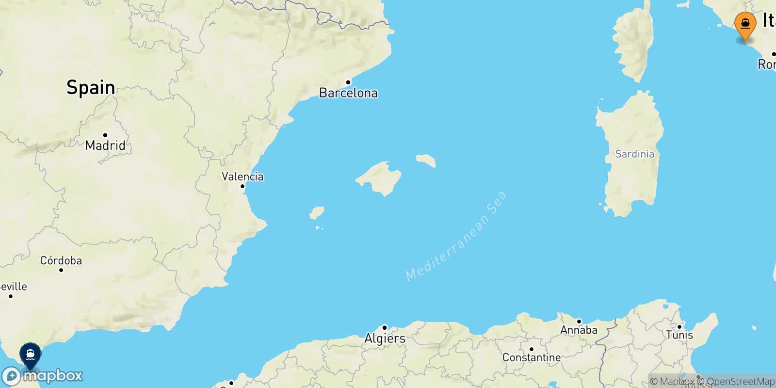 Civitavecchia Tangier Med route map