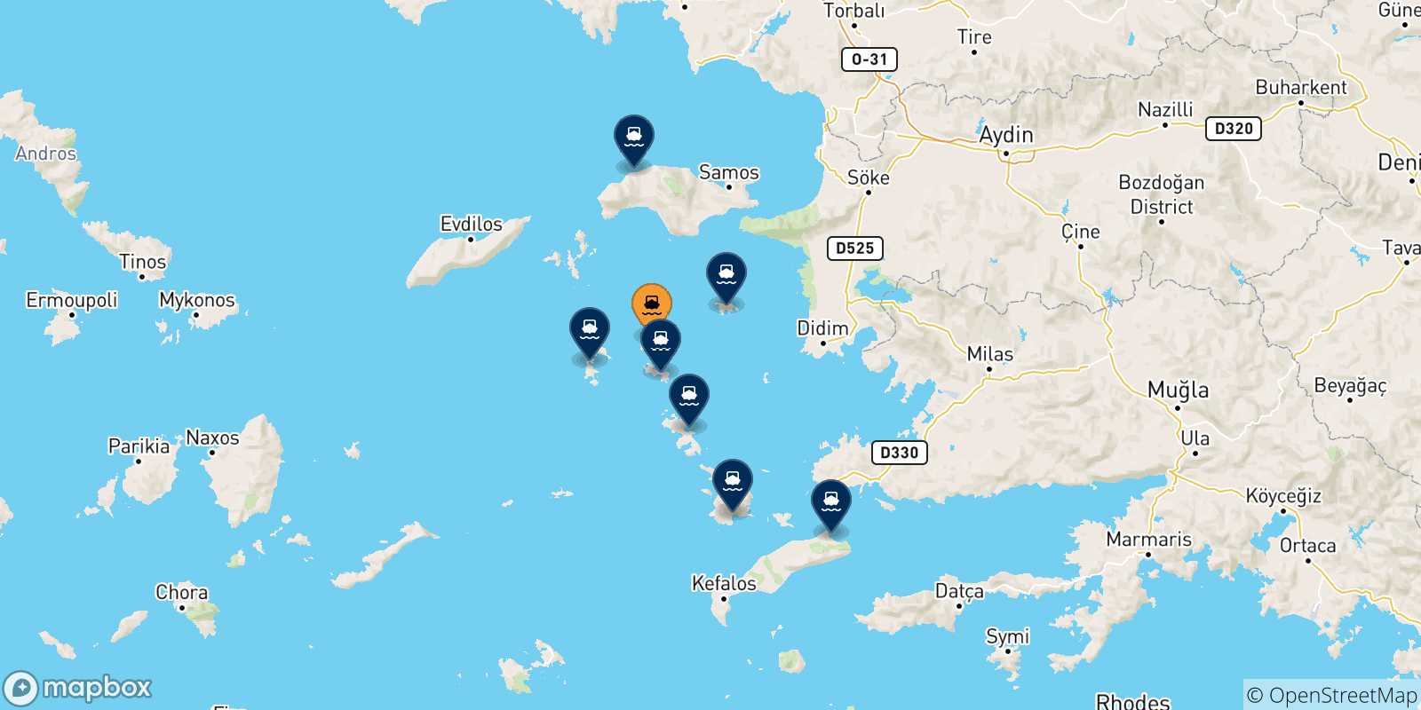 Map of the possible routes between Arkyi and Greece