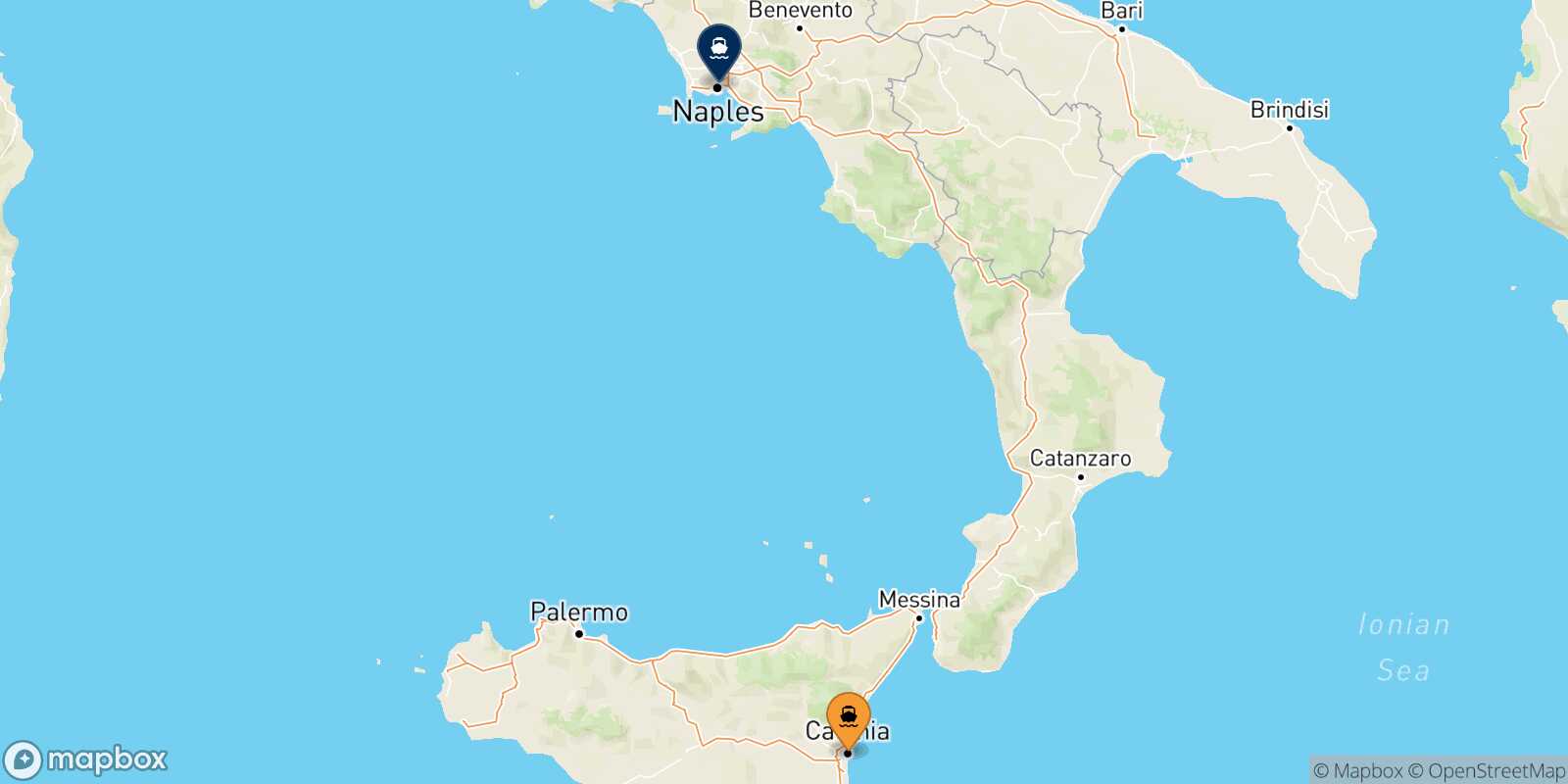 Catania Naples route map
