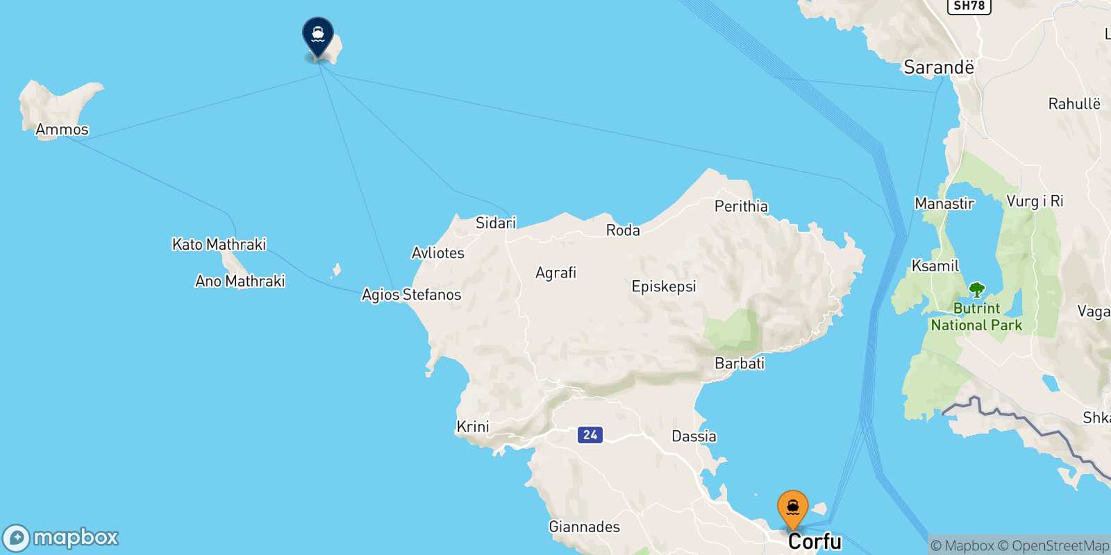 Corfu Ereikoussa route map