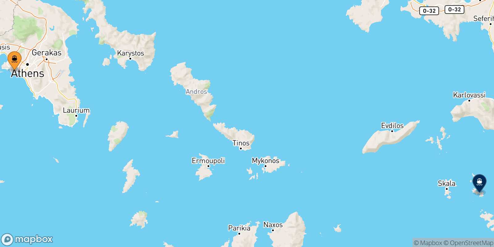 Piraeus Lipsi route map