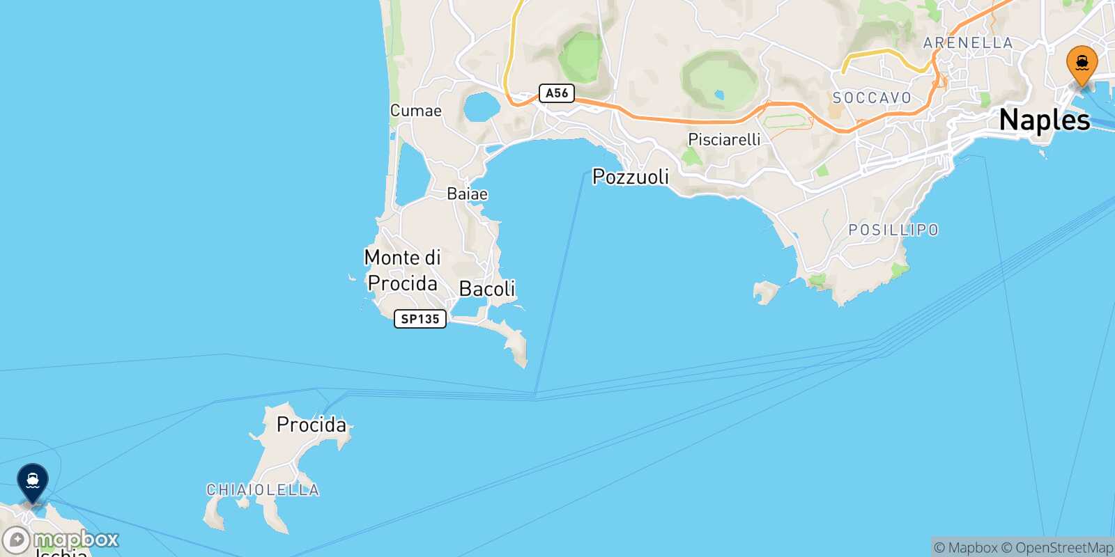 Naples Beverello Ischia route map
