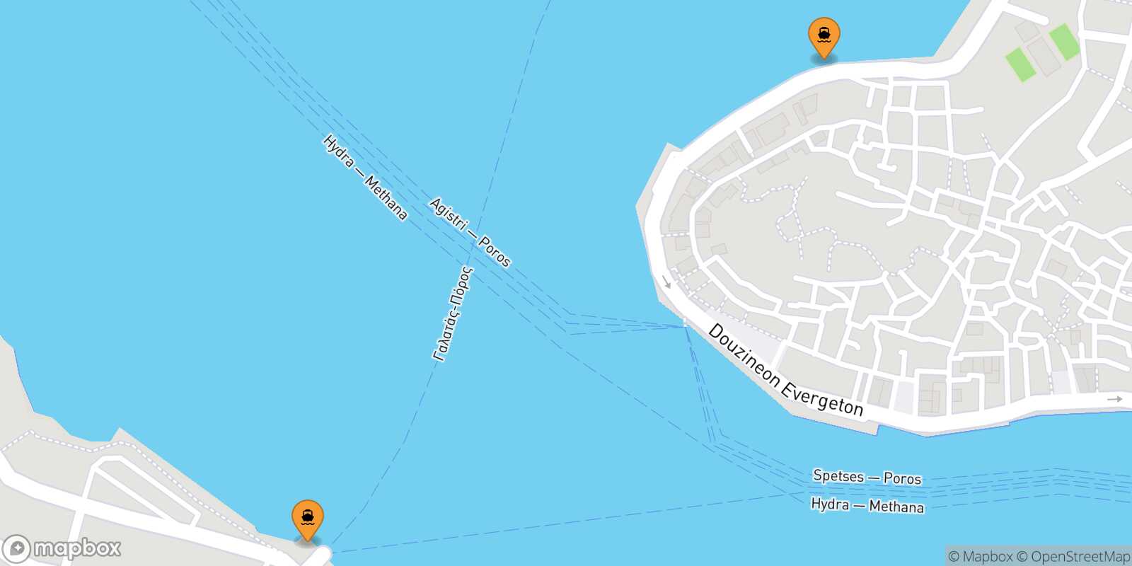 Map of the ports connected with  Spetses