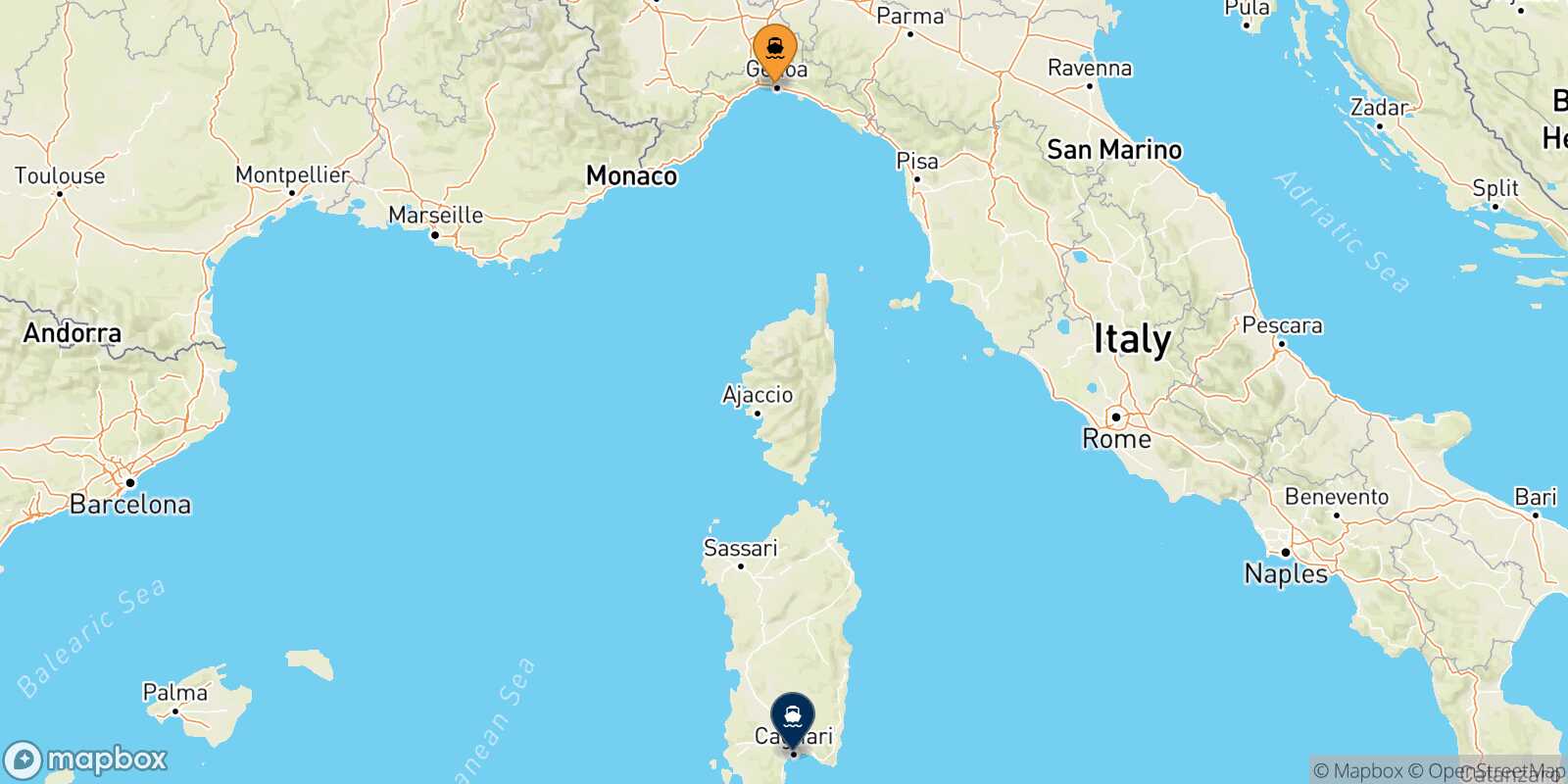 Genoa Cagliari route map