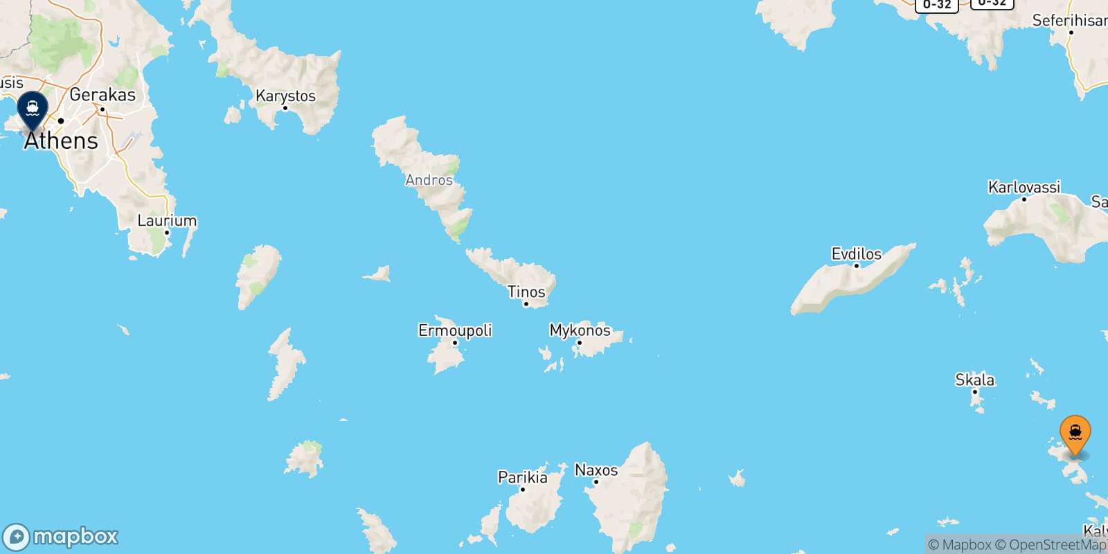 Leros Piraeus route map