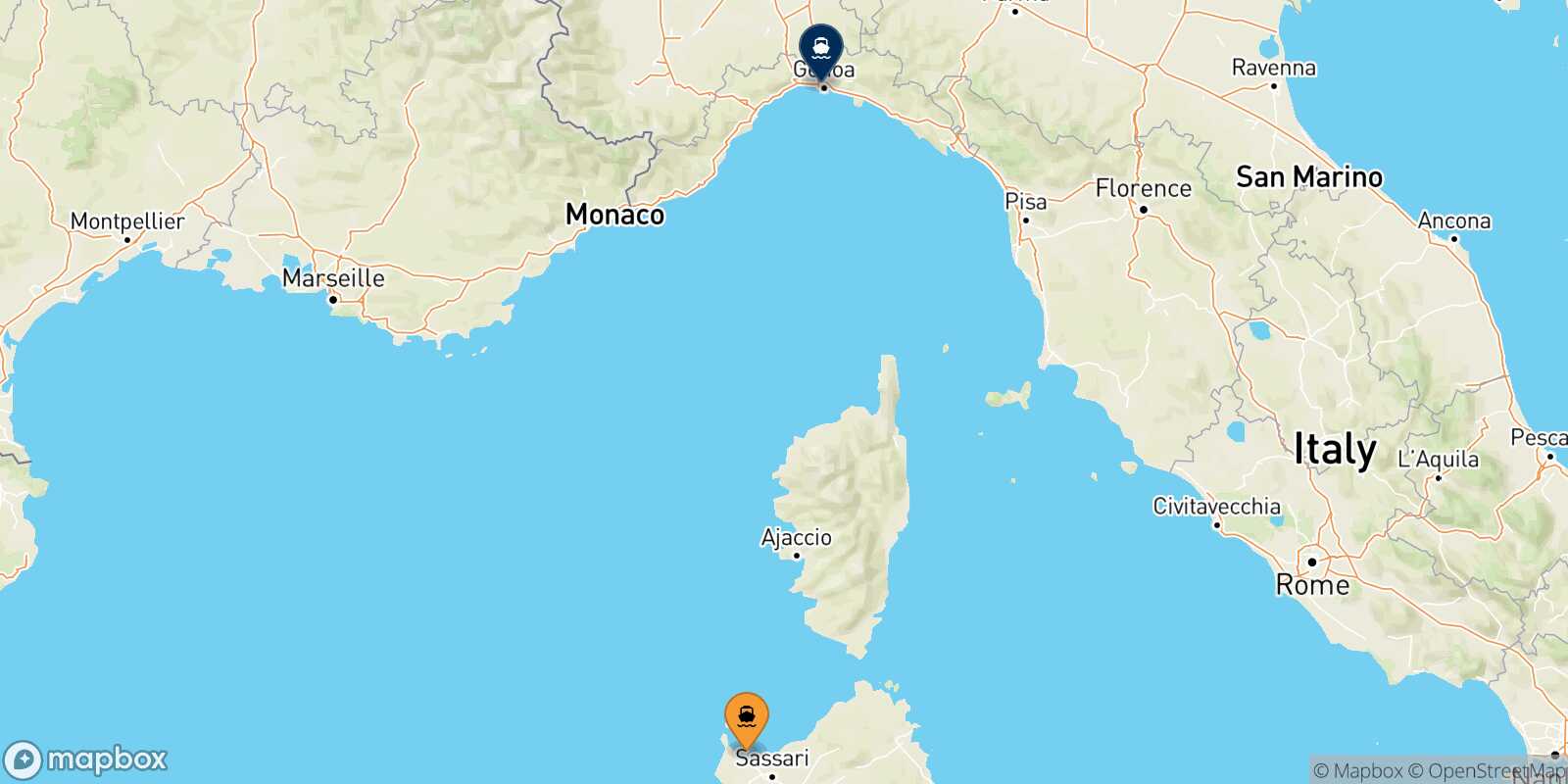 Porto Torres Genoa route map