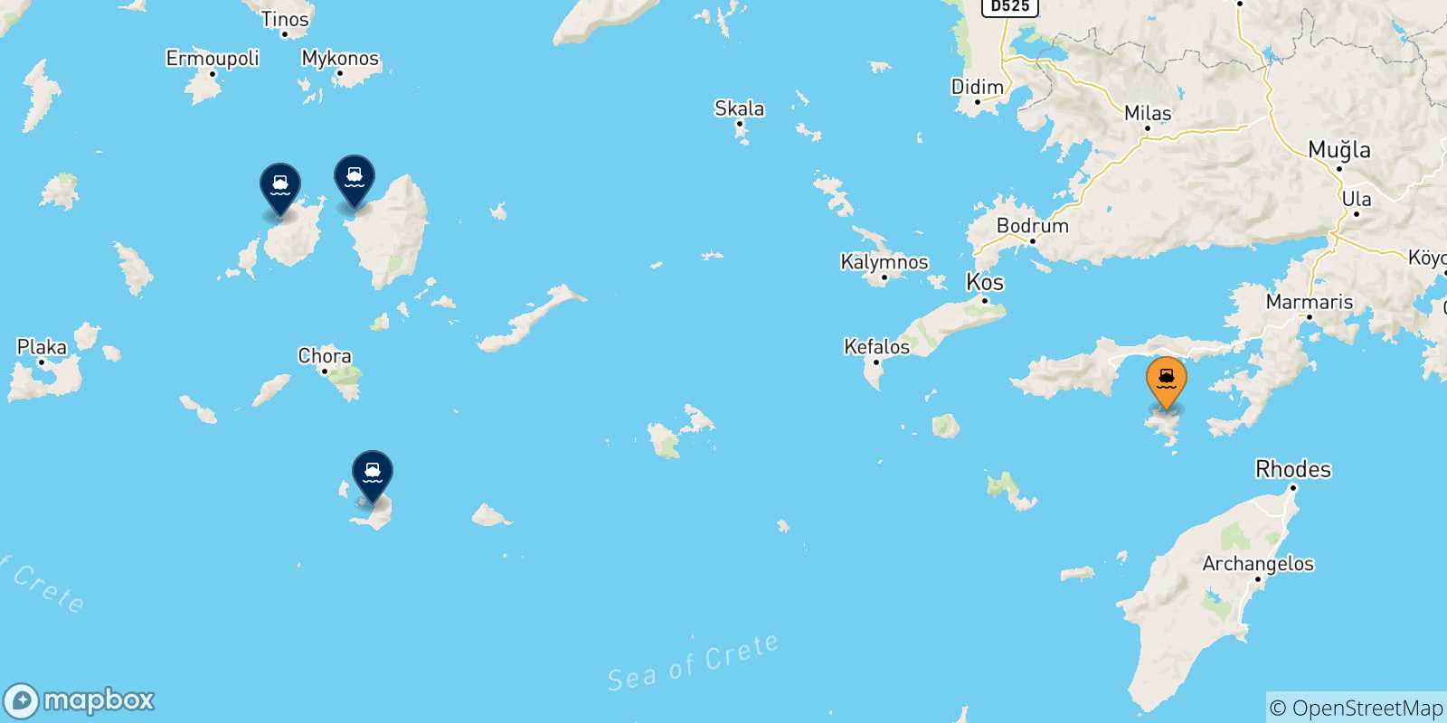 Map of the possible routes between Symi and Cyclades Islands