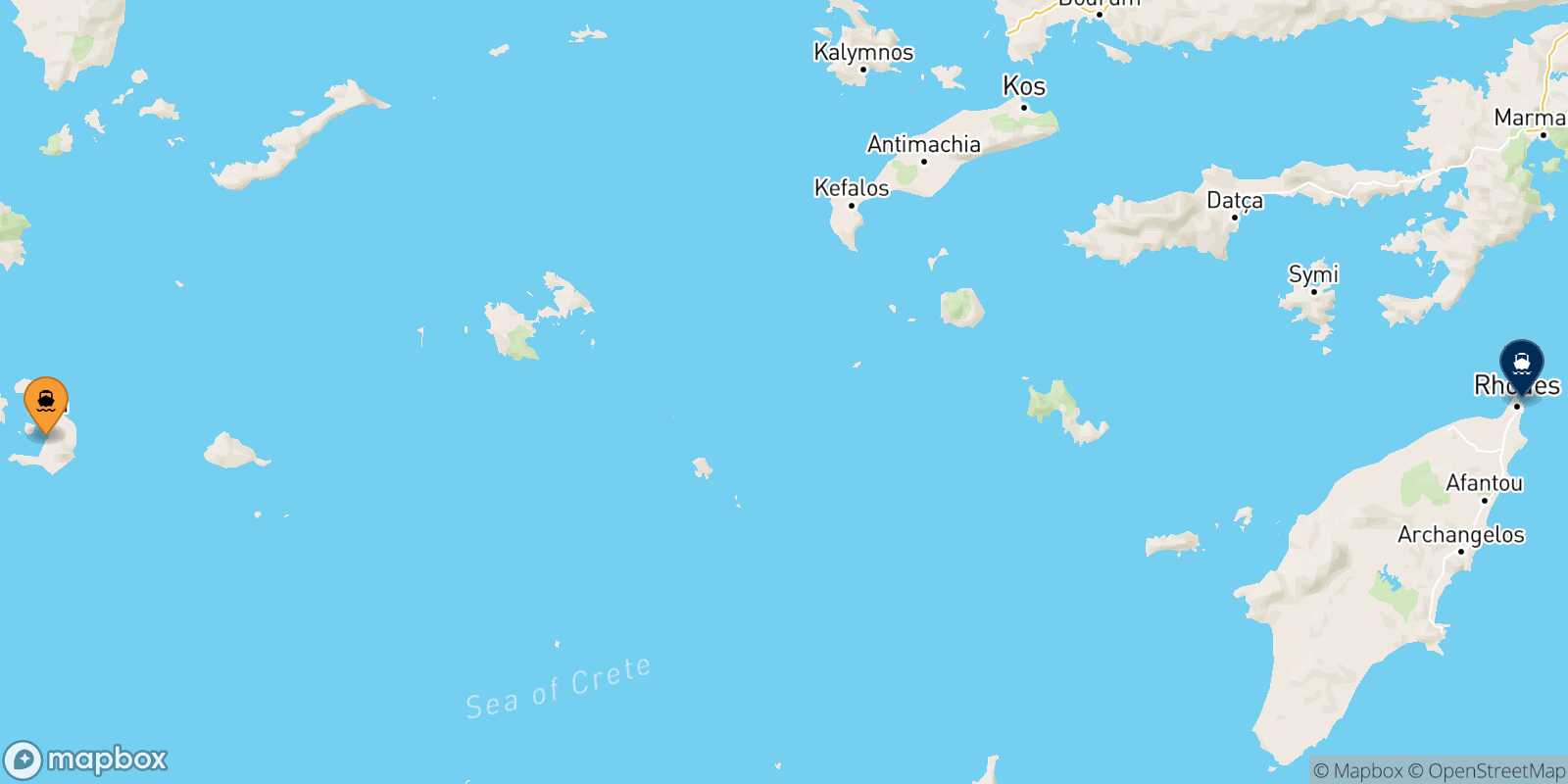 Thira (Santorini) Rhodes route map