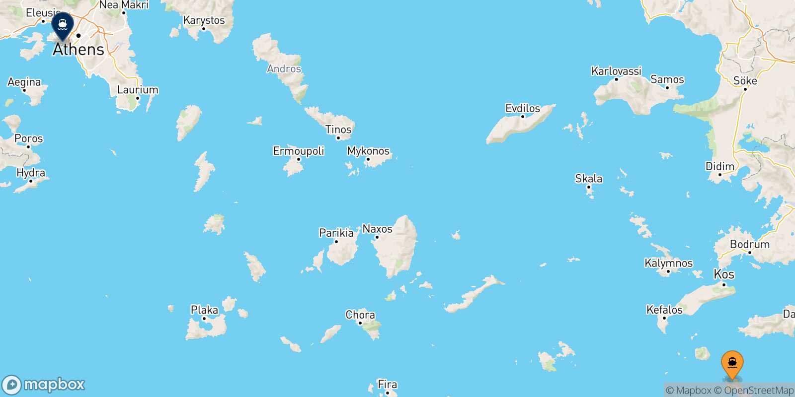 Tilos Piraeus route map