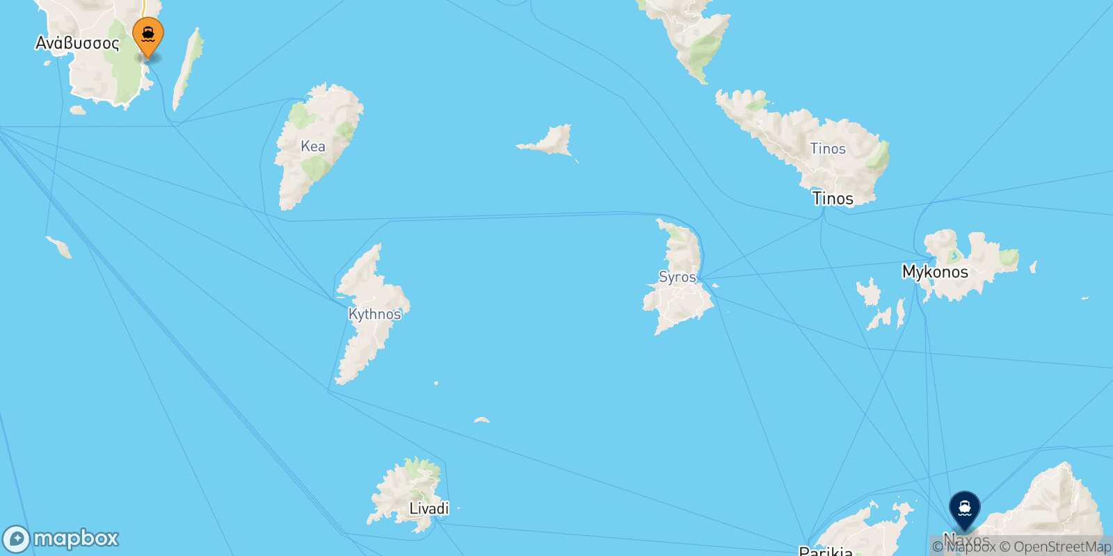Lavrio Naxos route map