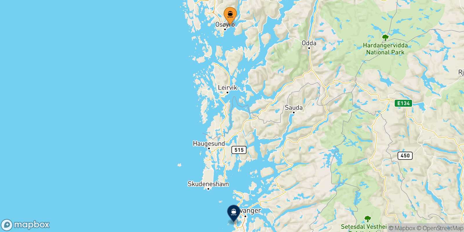Bergen Stavanger route map