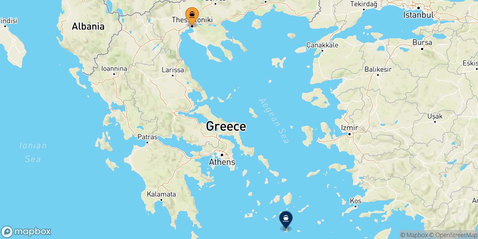 Thessaloniki Thira (Santorini) route map