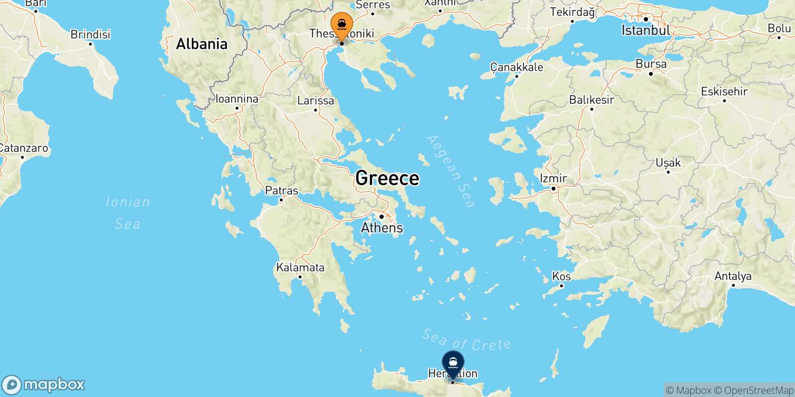 Thessaloniki Heraklion route map