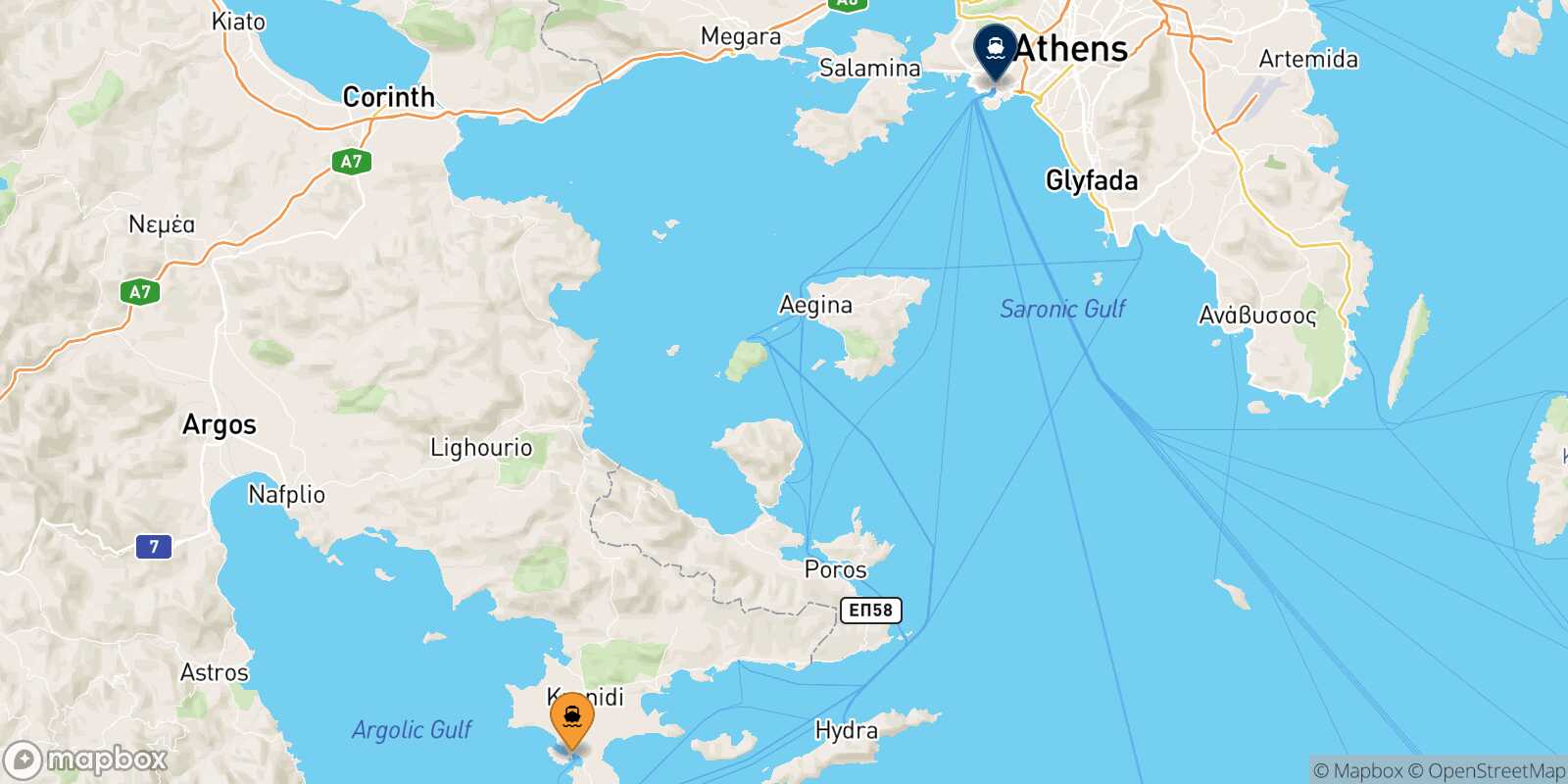 Porto Heli Piraeus route map