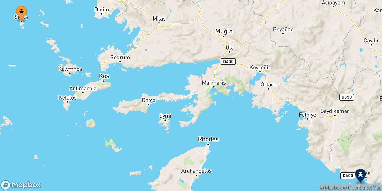 Patmos Kastelorizo route map