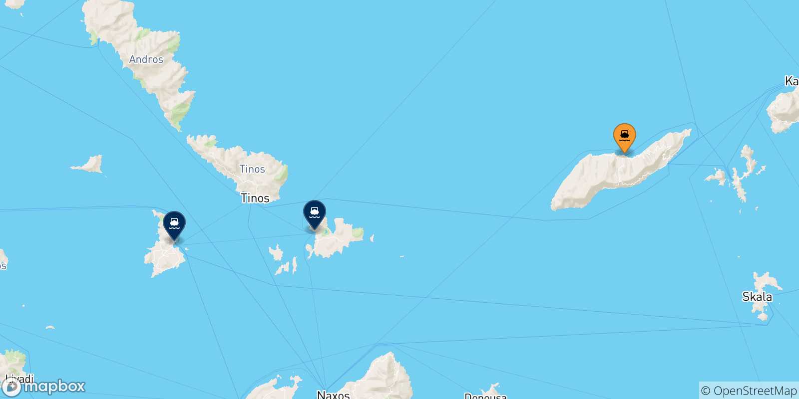 Map of the possible routes between Evdilos (Ikaria) and Cyclades Islands